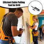 Handheld Wire Puller supplier graphic showing drill-assisted cable work during a room renovation.