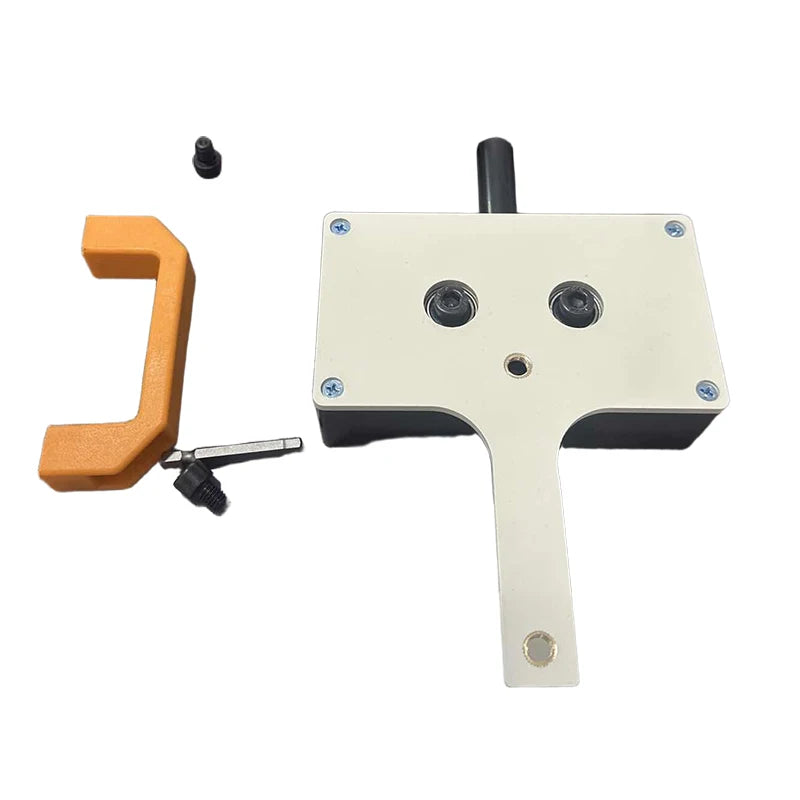 Handheld Wire Puller with orange handle, mounting fasteners, and driver bit shown separately.