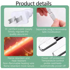 Heated Foot & Leg Boots supplier graphic showing power plug, detachable connector and heating components