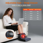 Heated Red Light Foot Wrap worn by a seated laptop user beside a five-level intensity chart