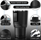 Heating Cooling Cup Holder diagram identifying the display, vents, support base, and power cable.