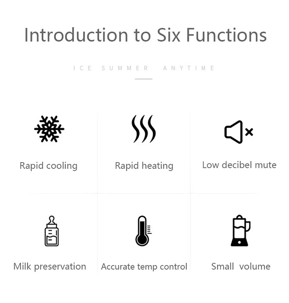 Heating Cooling Cup Holder supplier feature overview with heating, cooling, and temperature icons.
