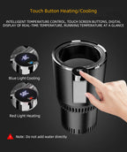 Heating Cooling Cup Holder touch button demonstration with blue cooling and red heating indicators.