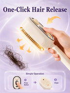 Close-up of the Heatless Straightening Brush release button pushing trapped hair free for easy cleanup