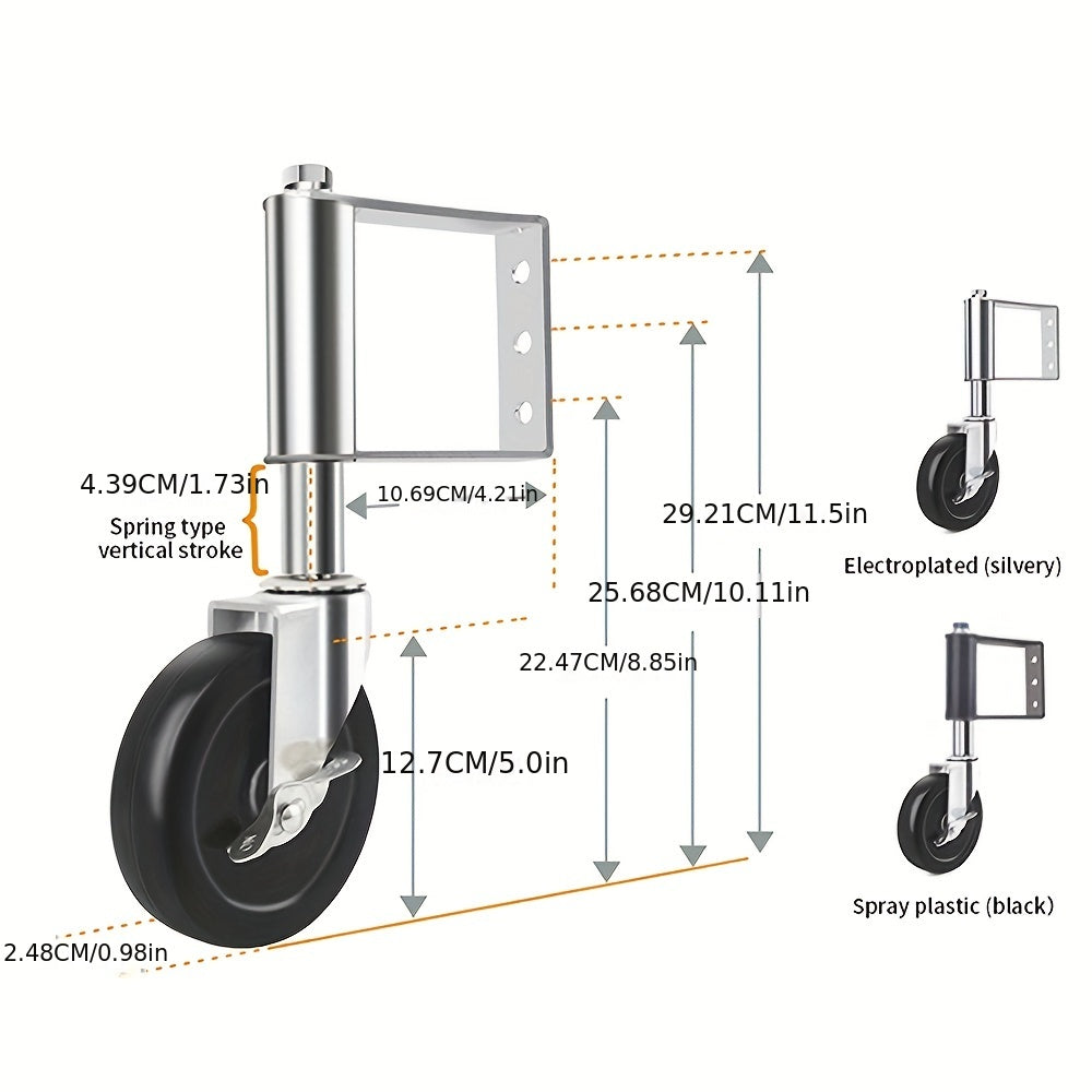 Heavy Duty Gate Wheel size guide showing the 5-inch wheel and spring dimensions