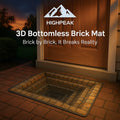HighPeak 3D Bottomless Brick Mat outside a front door creating a realistic bottomless pit illusion on brick floor.