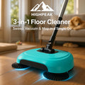 HighPeak 3-in-1 Floor Cleaner in turquoise sweeping hardwood floor with pet in background cordless design