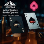 HighPeak Ace of Spades Bottle Openers in black and silver stainless steel opening bottles with spade cutout design