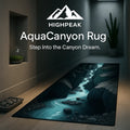 HighPeak AquaCanyon™ 3D Nature Runner Rug in blue with canyon riverbed design in a dim hallway setting
