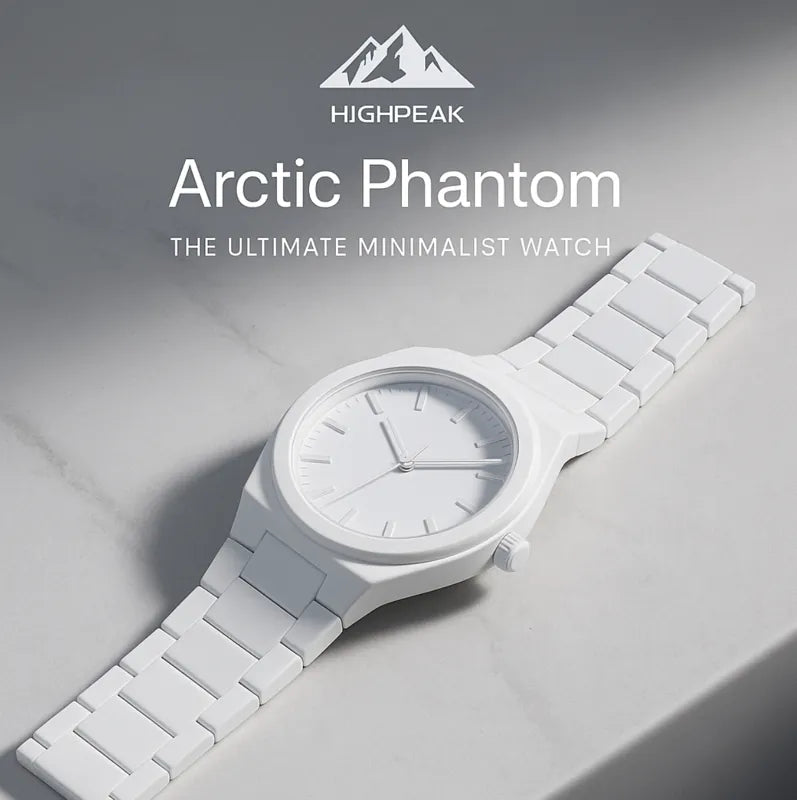 Midnight Phantom™ stealth watch in matte black with quartz movement on a dark surface, showcasing bold minimalist style.