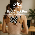 HighPeak BackCrack Pro posture corrector in beige worn by woman, adjustable stretch bands for spine alignment and support