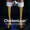 HighPeak ChickenLegs socks in yellow and white featuring realistic chicken claw design against dark background