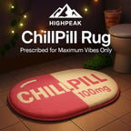 HighPeak ChillPill Rug in pink and white, oval microfiber bath mat with non-slip backing on tiled floor