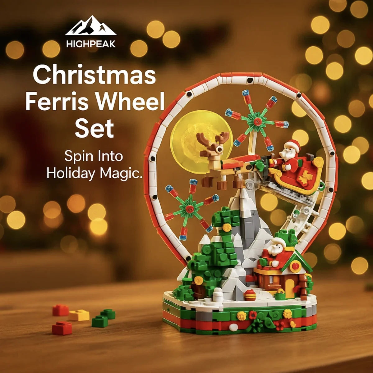 HighPeak Christmas Ferris Wheel Blocks – Light-Up Santa Holiday Set