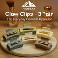 HighPeak Claw Clips – 3 Pair in modern matte neutrals with soft-touch coating on marble tray for secure hold.