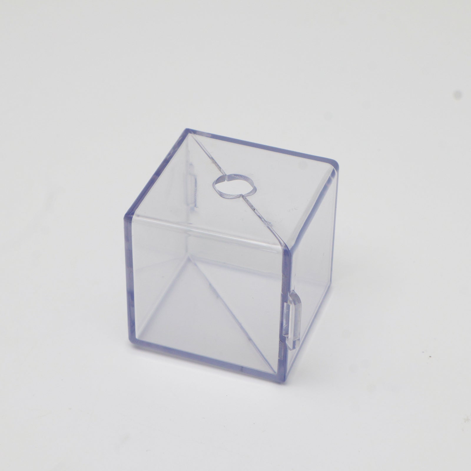 Clear cube fruit shaping mold shown from the side