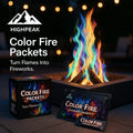 HighPeak Color Fire Packets (12pcs) with multi-color flames transforming a fire pit for vibrant outdoor ambiance
