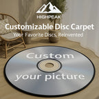HighPeak Customizable Disc Carpet in silver with black edge displayed in a modern living room setting