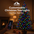 HighPeak Customizable Christmas Tree Lights glowing in multicolor with app control in cozy living room setting