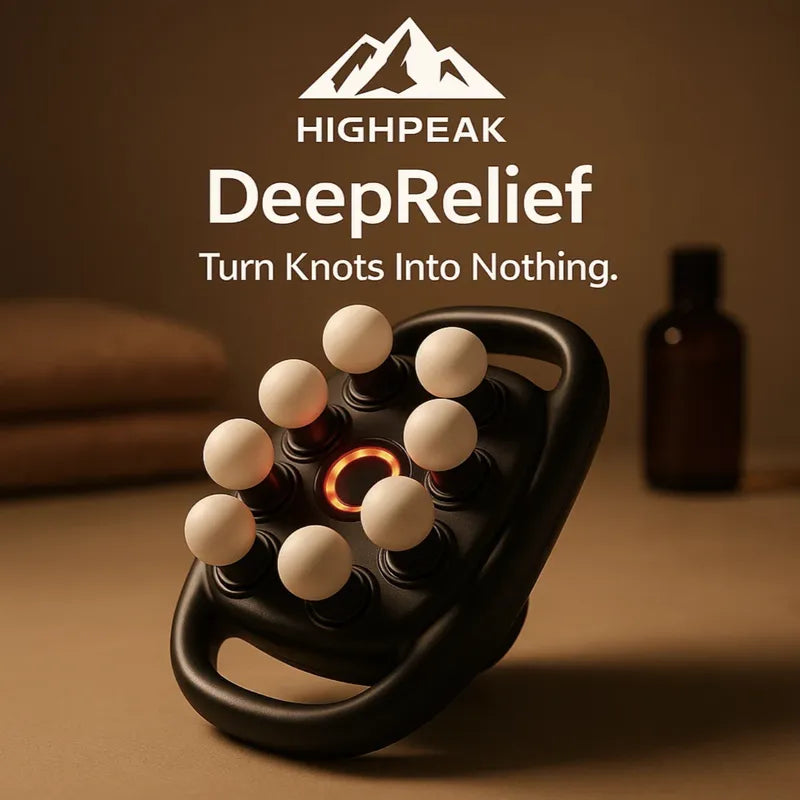 HighPeak DeepRelief™ multi-head body massager with eight massage nodes in black for deep tissue muscle relief at home