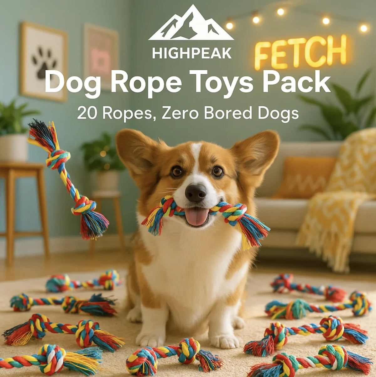 Dog Rigging Rope Toys HighPeak Dog Rope Chew Toys – 20pcs Cotton Molar Play Set for Dogs
