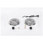 Front view of dual burner electric cooktop showing two coil burners and separate heat controls