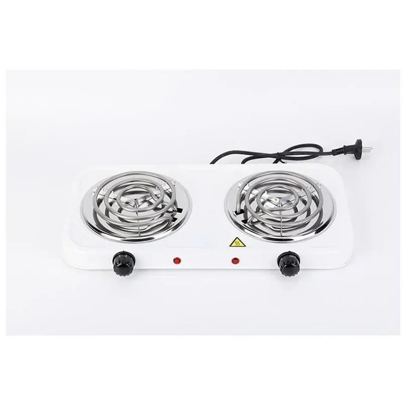 Front view of dual burner electric cooktop showing two coil burners and separate heat controls