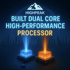 HighPeak Infinite Retro Game Pack showcasing built dual core high-performance processor graphic with glowing blue and orange cubes