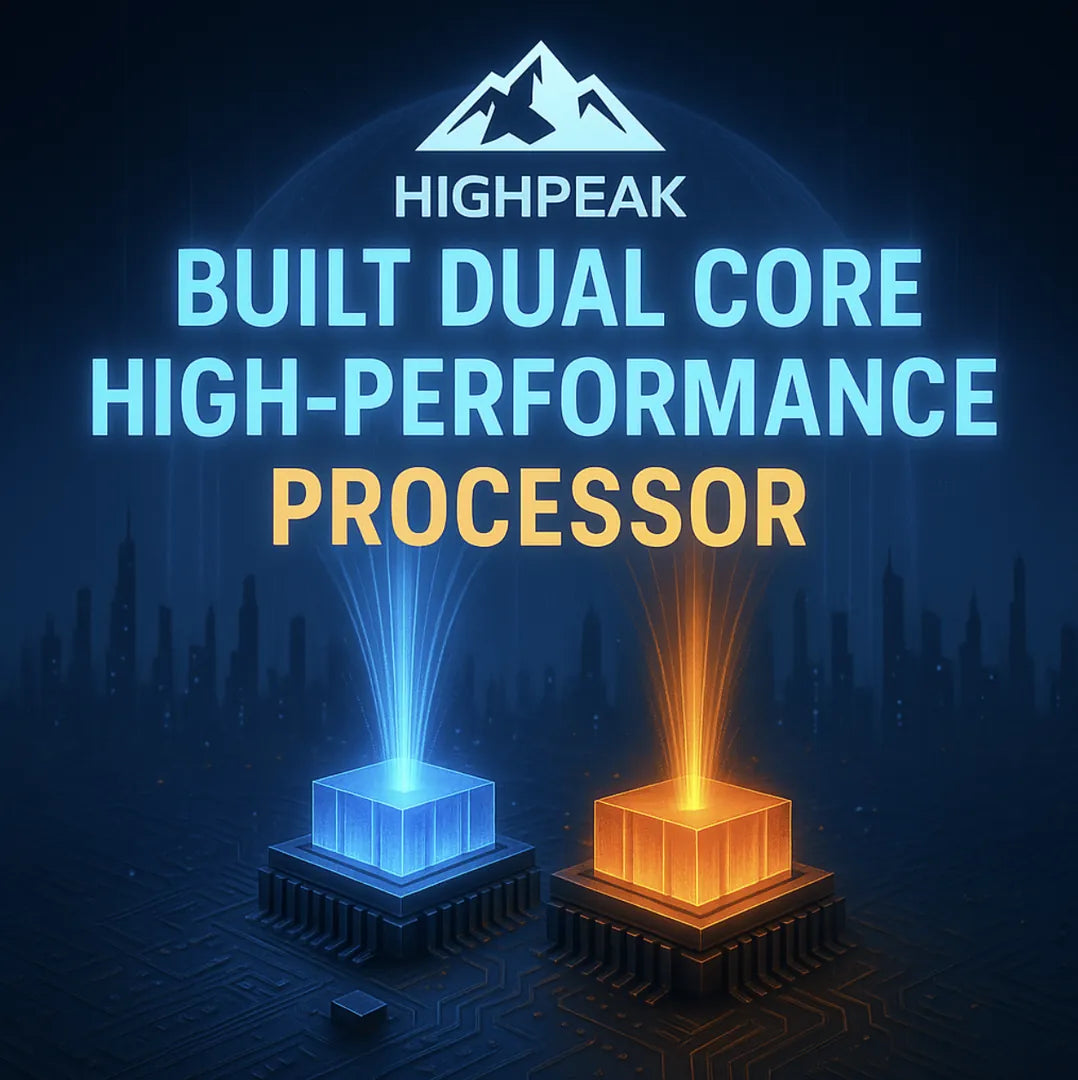 HighPeak Infinite Retro Game Pack showcasing built dual core high-performance processor graphic with glowing blue and orange cubes