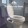 HighPeak Dual Nozzle Bidet installed on white toilet with adjustable pressure control in modern bathroom setting