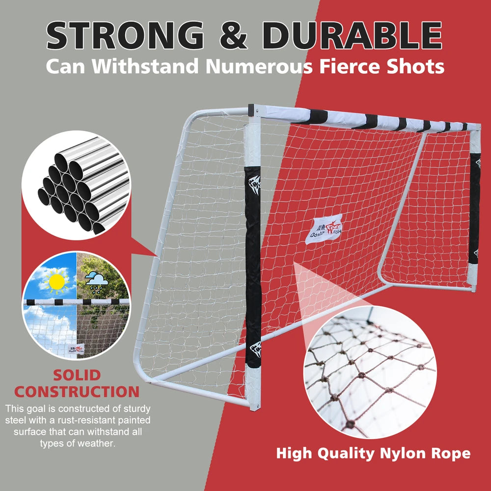 HighPeak Backyard Soccer Goal with white steel frame and durable nylon net designed for outdoor training and backyard play.