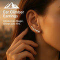 HighPeak Ear Climber Earrings in rhinestone on ear, showcasing elegant sparkling design climbing along the lobe.