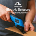HighPeak Cordless Electric Scissors in blue and black cutting cardboard smoothly with ergonomic grip in use