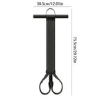 Black Foot Pedal Resistance Trainer showing handle, band, twin foot loops and dimensions.