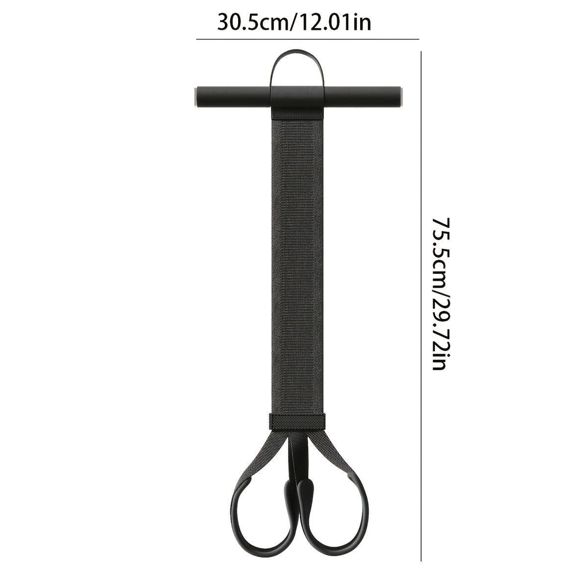 Black Foot Pedal Resistance Trainer showing handle, band, twin foot loops and dimensions.