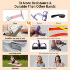 Supplier comparison graphic showing pink, purple and black foot pedal resistance trainers.