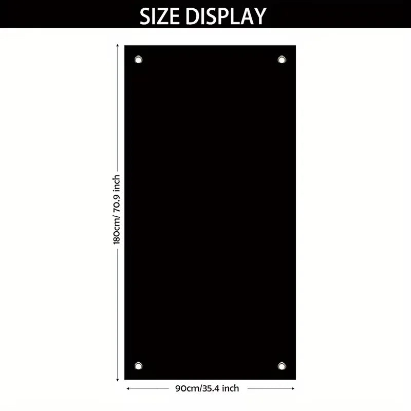 Halloween banner size diagram showing 90cm width and 180cm height with four corner hanging holes