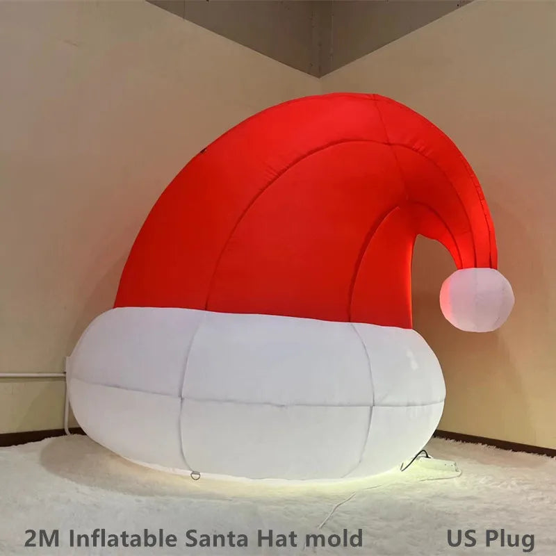 Giant Inflatable Santa Hat with US plug glowing indoors