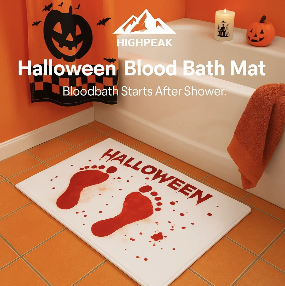 Blood Bath Rug HighPeak Halloween Blood Bath Mat – Water-Reveal Horror Shower Rug