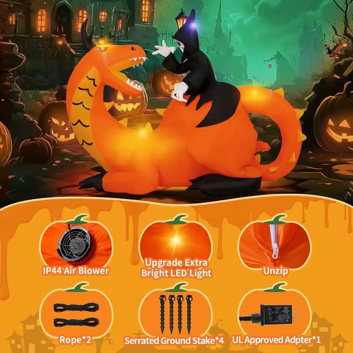 8FT Halloween Inflatable Dinosaur