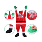 Hanging Santa Claus Decor detail collage showing the hat, curly hair, black boot and mitten attachment tab.