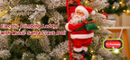 Supplier promotional image of a different electric Santa climbing a ladder with music, not the hanging Santa decoration.