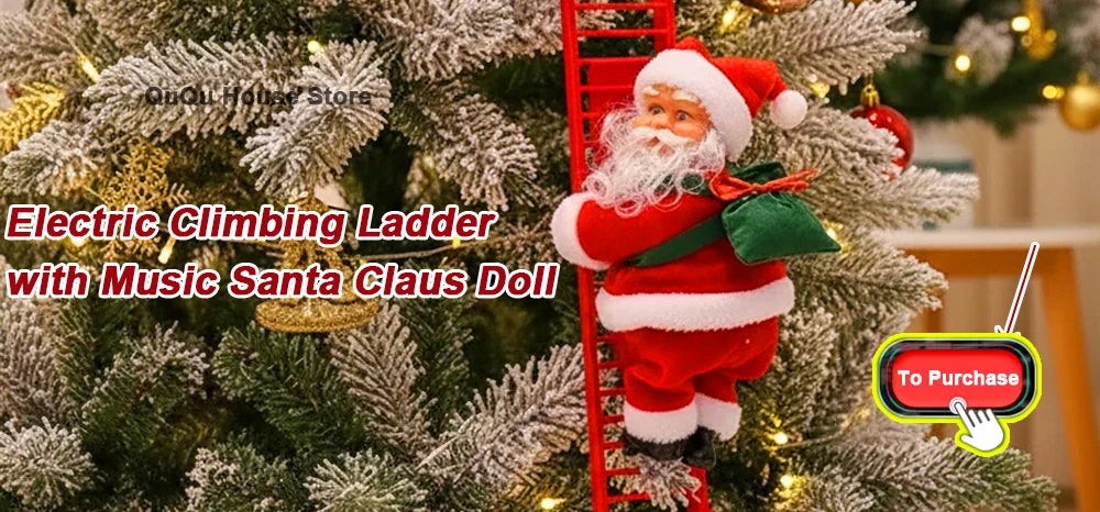 Supplier promotional image of a different electric Santa climbing a ladder with music, not the hanging Santa decoration.