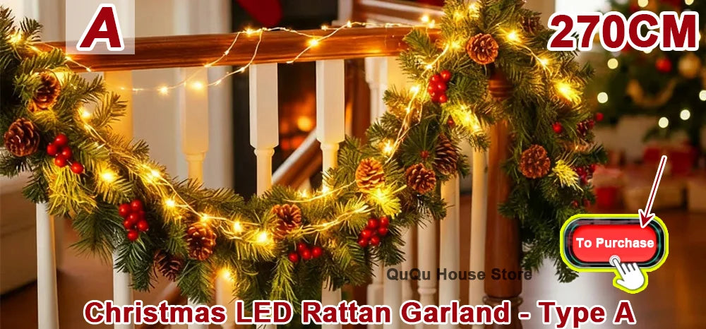 Supplier promotional image of 270 cm illuminated Christmas garland, Type A, on an indoor stair railing.