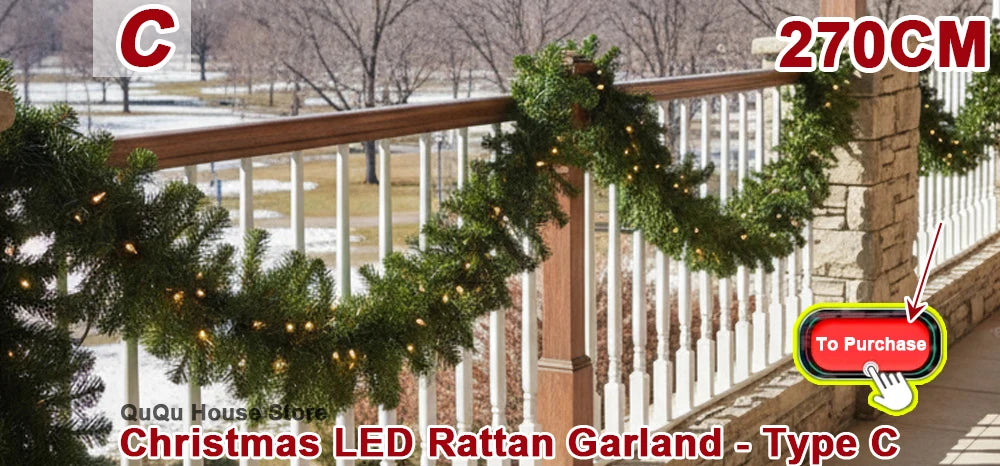 Supplier promotional image of 270 cm illuminated Christmas garland, Type C, on an outdoor railing.