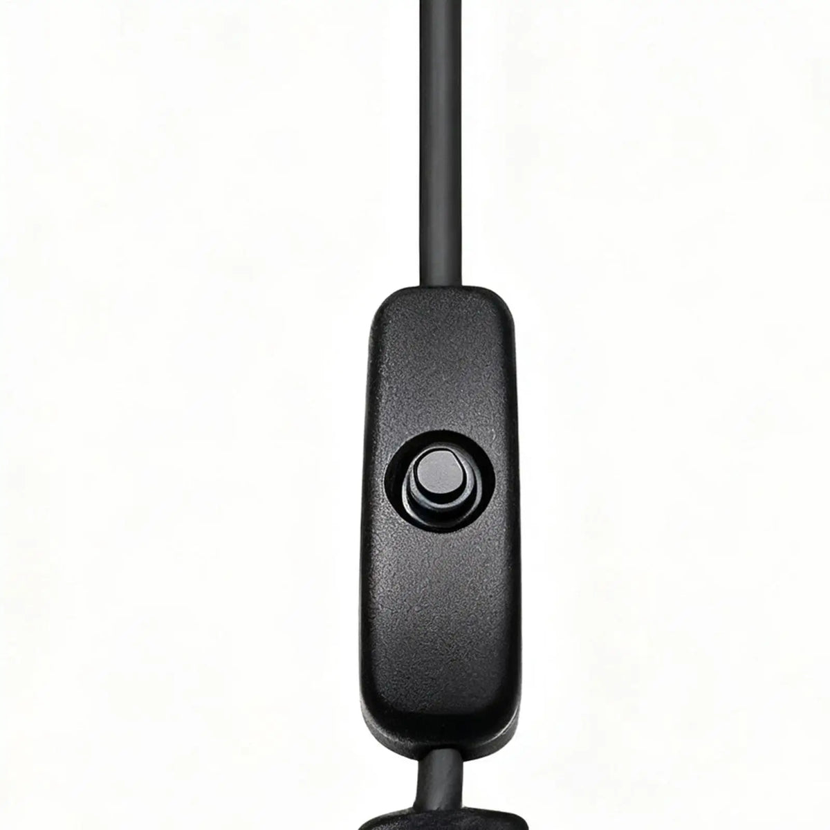 Close-up of the black inline button switch on the Heated Motorcycle Seat Pad USB cable