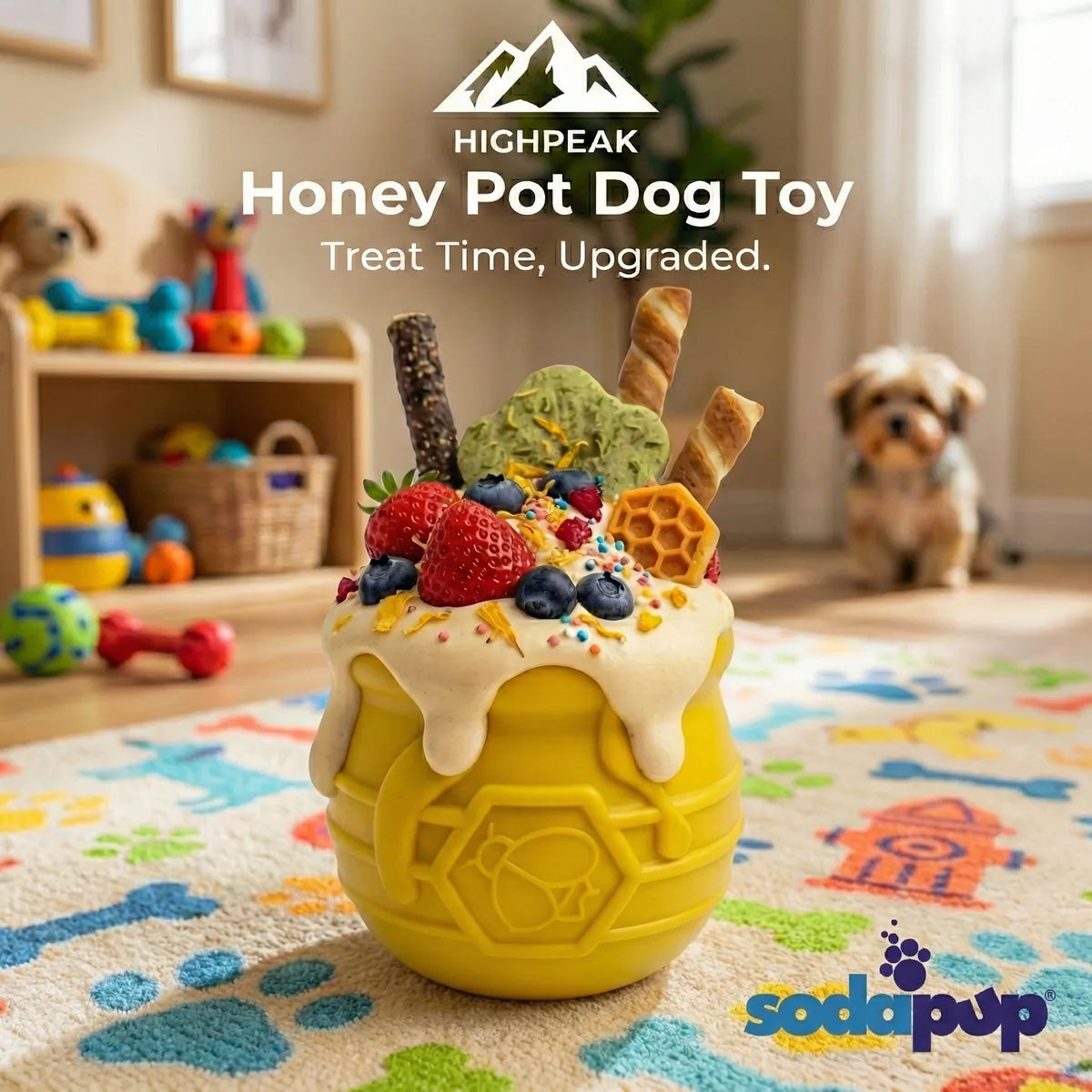 HighPeak SodaPup Honey Pot Enrichment Toy – Strong Dog Treat Dispenser