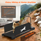 Indoor Dog Treadmill incline illustration with a dog and mountain-trail backdrop