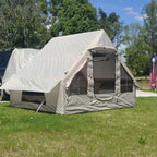 Inflatable Car Camping Tent front-left view showing the mesh entrance and side window under its cover
