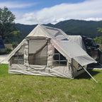 Inflatable Car Camping Tent front-right view with zipped mesh doorway and raised side cover
